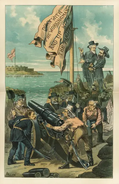 The allies under the new flag – the Republicans and the monopolists train their guns on the workingmen av Bernhard Gillam