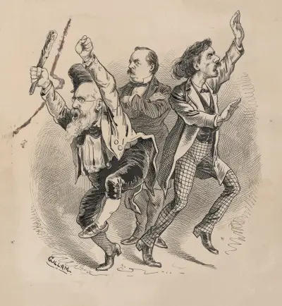 Irländarnas och den sydliga kontingentens sinnesstämning när Cleveland var den ledande demokratiska presidentkandidaten, 1883. av Bernhard Gillam