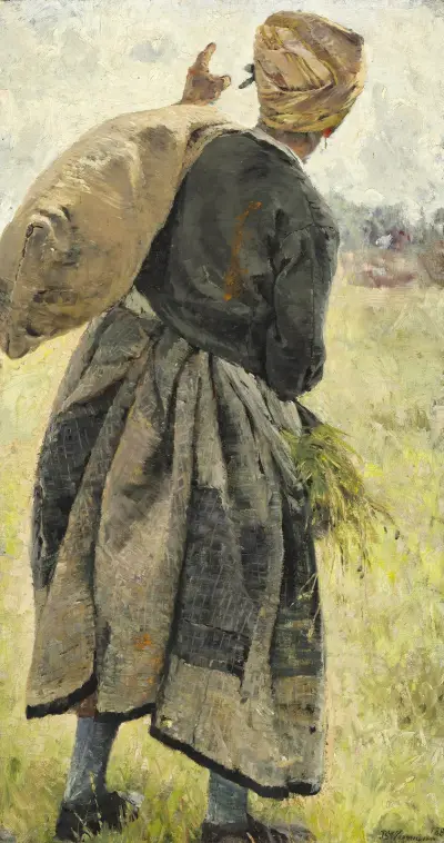 Kvinde med kartoffelsæk, Écouen, Frankrig av Bertha Wegmann