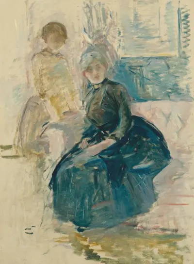Berthe Morisot and her daughter in front of a window av Berthe Morisot