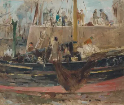 Boats at quay av Berthe Morisot