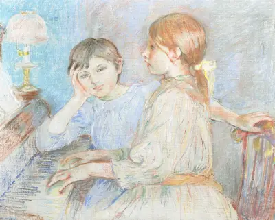 Jeanne Gobillard au piano et Julie Manet av Berthe Morisot