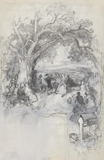 Große Menschengruppe im Freien von Myles Birket Foster