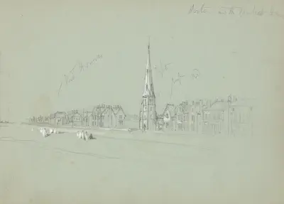 Skizze der Stadt Lytham, Market House von Myles Birket Foster