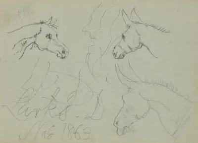 Studie eines Pferdekopfes und zweier Esel von Myles Birket Foster