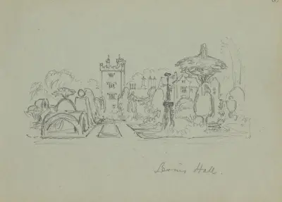 Studie eines Herrenhauses mit Garten, Leonis Hall von Myles Birket Foster
