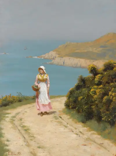 Girl On A Coastal Path av Edmund Blair Leighton