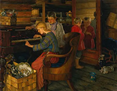 Children By The Piano av Nikolai Bogdanov-Belsky