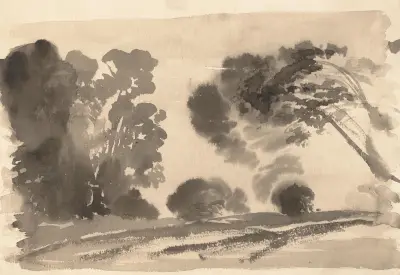 Landskap; Svarta träd I av Arthur Bowen Davies