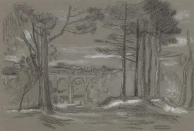 Landschaft mit Kiefern und Aquädukt von Arthur Bowen Davies