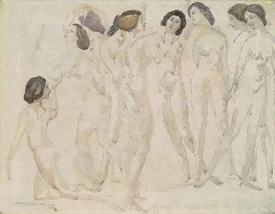 Neun Figuren von Arthur Bowen Davies