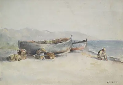 Fiskebåtar på stranden av Hercules Brabazon Brabazon