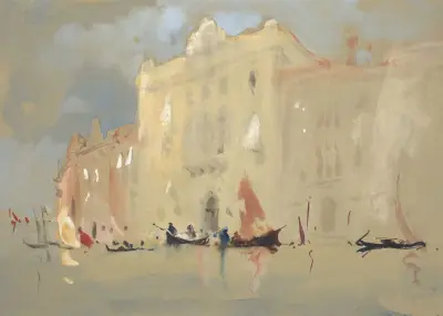 Gondoler framför ett palats vid Canal Grande i Venedig av Hercules Brabazon Brabazon