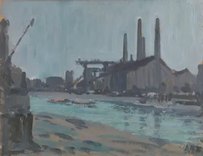 Landscape with Industrial Buildings by a River av Hercules Brabazon Brabazon