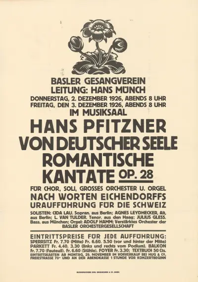 Basler Gesangverein – Hans Pfitzner – Von deutscher Seele – Romantische Kantate av Burkhard Mangold