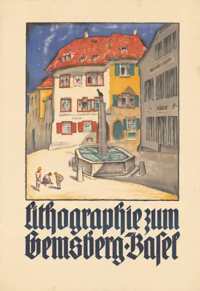 Litografi för Gemsberg, Basel av Burkhard Mangold