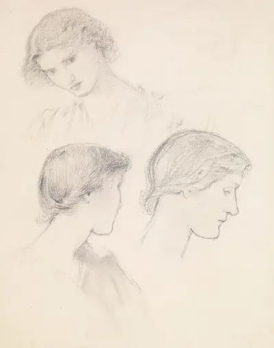 Female – Head Study of a Girl (Three Studies) av Sir Edward Coley Burne-Jones