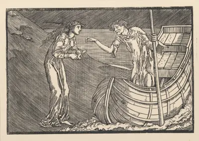 Psyche asks aid of Charon av Sir Edward Coley Burne-Jones