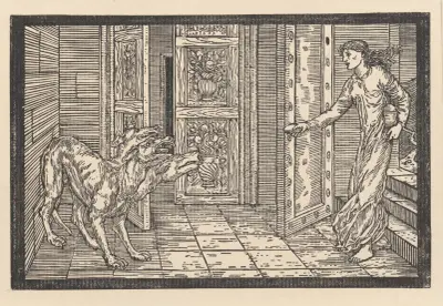 Psyche throwing the honey cakes to Cerberus av Sir Edward Coley Burne-Jones