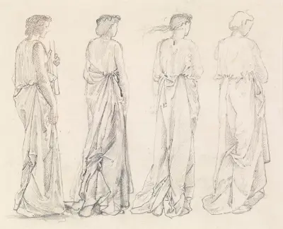 St George Series – Four Studies of Female Attendants for ‘The Princess led to the Dragon’ av Sir Edward Coley Burne-Jones