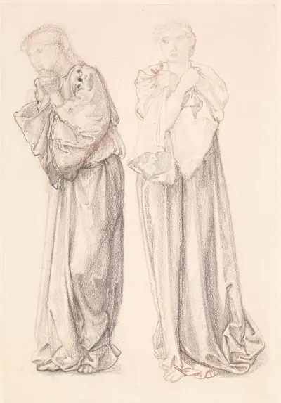 St George Series – Two Studies of Female Attendants for ‘The Princess draws the fatal Lot’ av Sir Edward Coley Burne-Jones