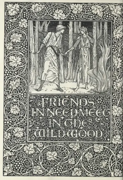 The well at the world’s end – Friends in need meet in the wildwood av Sir Edward Coley Burne-Jones