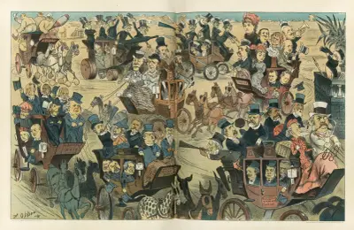 Puck’s coaching parade, 1883 av Frederick Burr Opper
