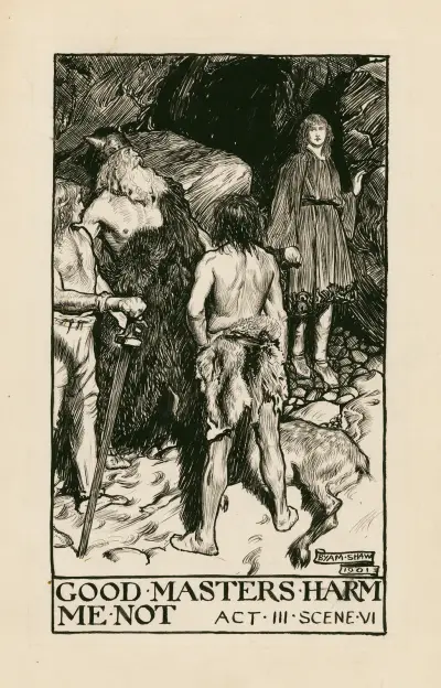 Cymbeline; Good masters harm me not Act III Scene VI av Byam Shaw