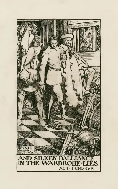 King Henry V; And silken dalliance in the wardrobe lies Act II Chorus av Byam Shaw