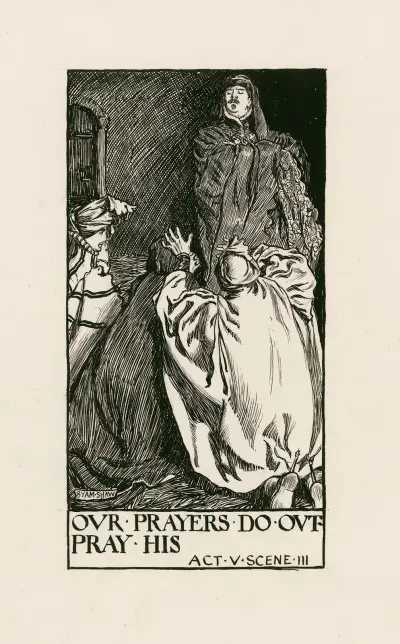 König Richard II.; Unser Gebet übertrifft das seine, Akt V. Szene III von Byam Shaw