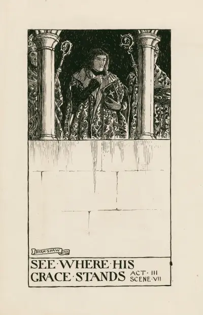Kung Richard III; se var hans nåd står, akt III scen VII av Byam Shaw