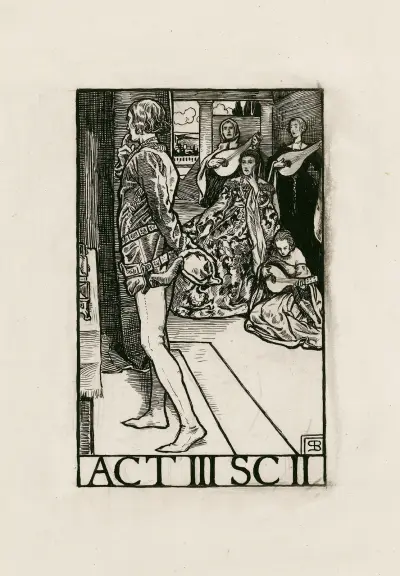 Köpmannen i Venedig; akt III scen II av Byam Shaw