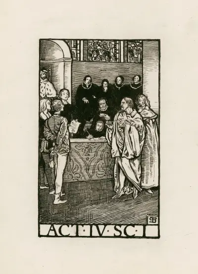 Köpmannen i Venedig; akt IV scen I av Byam Shaw