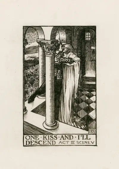 Romeo och Julia; En kyss och jag stiger ned, akt III scen V av Byam Shaw