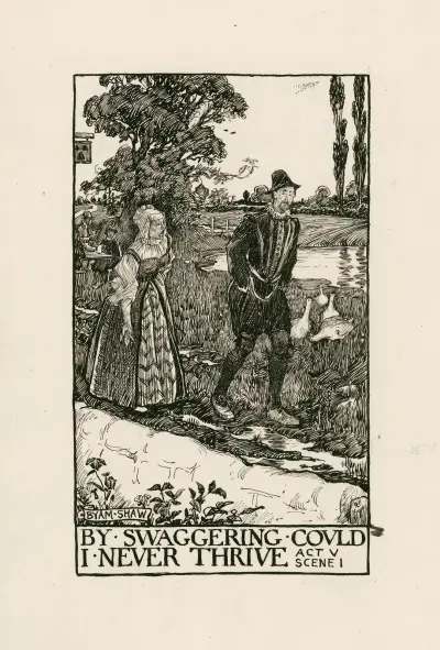 Trettondagsafton; genom skrytsamhet kunde jag aldrig ha akt V scen I av Byam Shaw
