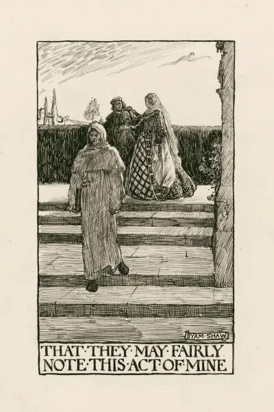 Trettondagsafton; Att de må rättvist notera denna min handling akt IV scen III av Byam Shaw