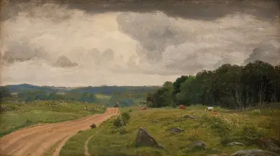 Landskap vid Kongens Møller, Själland. Eftermiddagsljus av P. C. Skovgaard