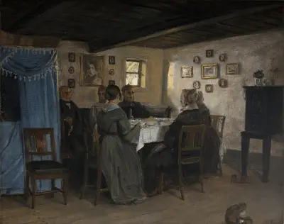 The Artist’s Friends and Family Seated Round a Table. Vejby, North Zealand av P. C. Skovgaard