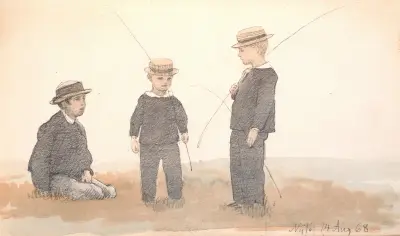 Tre pojkar med stråhattar av P. C. Skovgaard