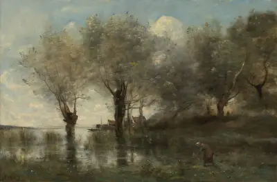A Pond in Picardy av Jean-Baptiste-Camille Corot