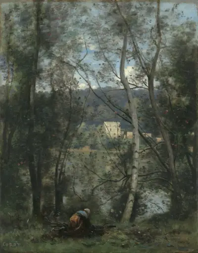 A Woman Gathering Faggots at Ville-d’Avray av Jean-Baptiste-Camille Corot