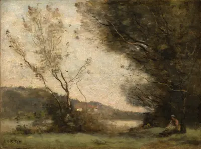 By the River av Jean-Baptiste-Camille Corot
