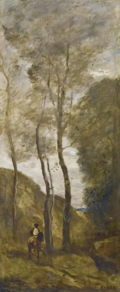 Cavalier dans une gorge av Jean-Baptiste-Camille Corot