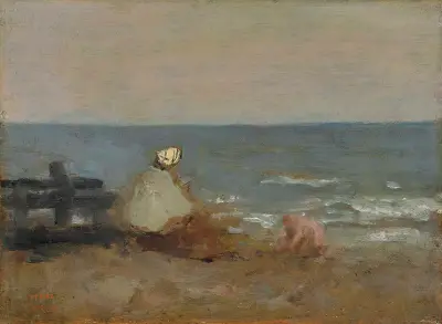 Femme et Enfant au Bord de la Mer, Étretat av Jean-Baptiste-Camille Corot