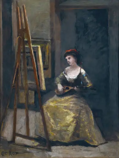 Jeune Femme Jouant De La Mandoline av Jean-Baptiste-Camille Corot