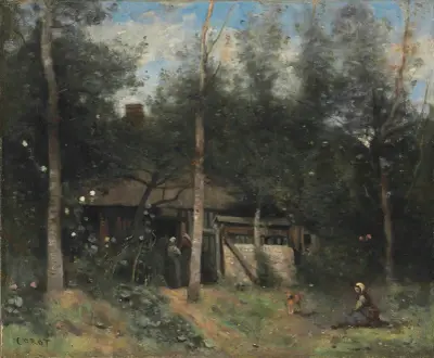 La Chaumiere Aux Sureaux, Normandie av Jean-Baptiste-Camille Corot