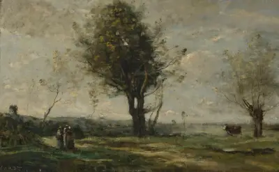 La Rencontre Au Bord Du Chemin av Jean-Baptiste-Camille Corot