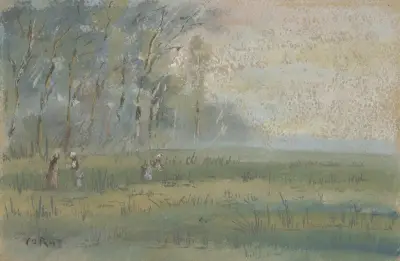 Landschaft; Près Bussières av Jean-Baptiste-Camille Corot