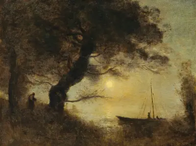 Le Bateau Au Claire De Lune av Jean-Baptiste-Camille Corot