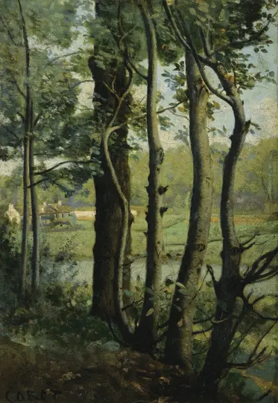 Les Evaux, près Château-Thierry, chemin bordé d’arbres av Jean-Baptiste-Camille Corot